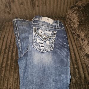 Miss Me Blue Boot Cut Jeans with Rhinestone Pocket